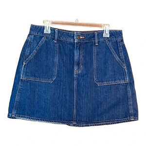 Old Navy Denim Mini Skirt Womens 10 Blue Medium Wash Patch Pocket A-Line Cotton